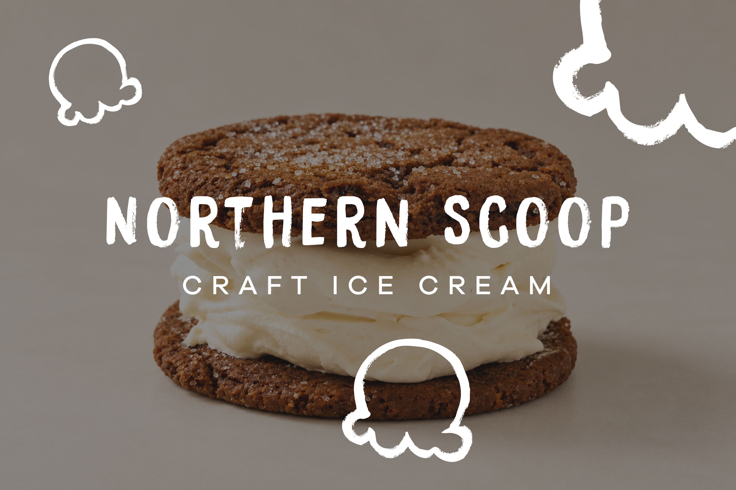 A Northern Scoop branded hero graphic featuring an ice cream sandwich