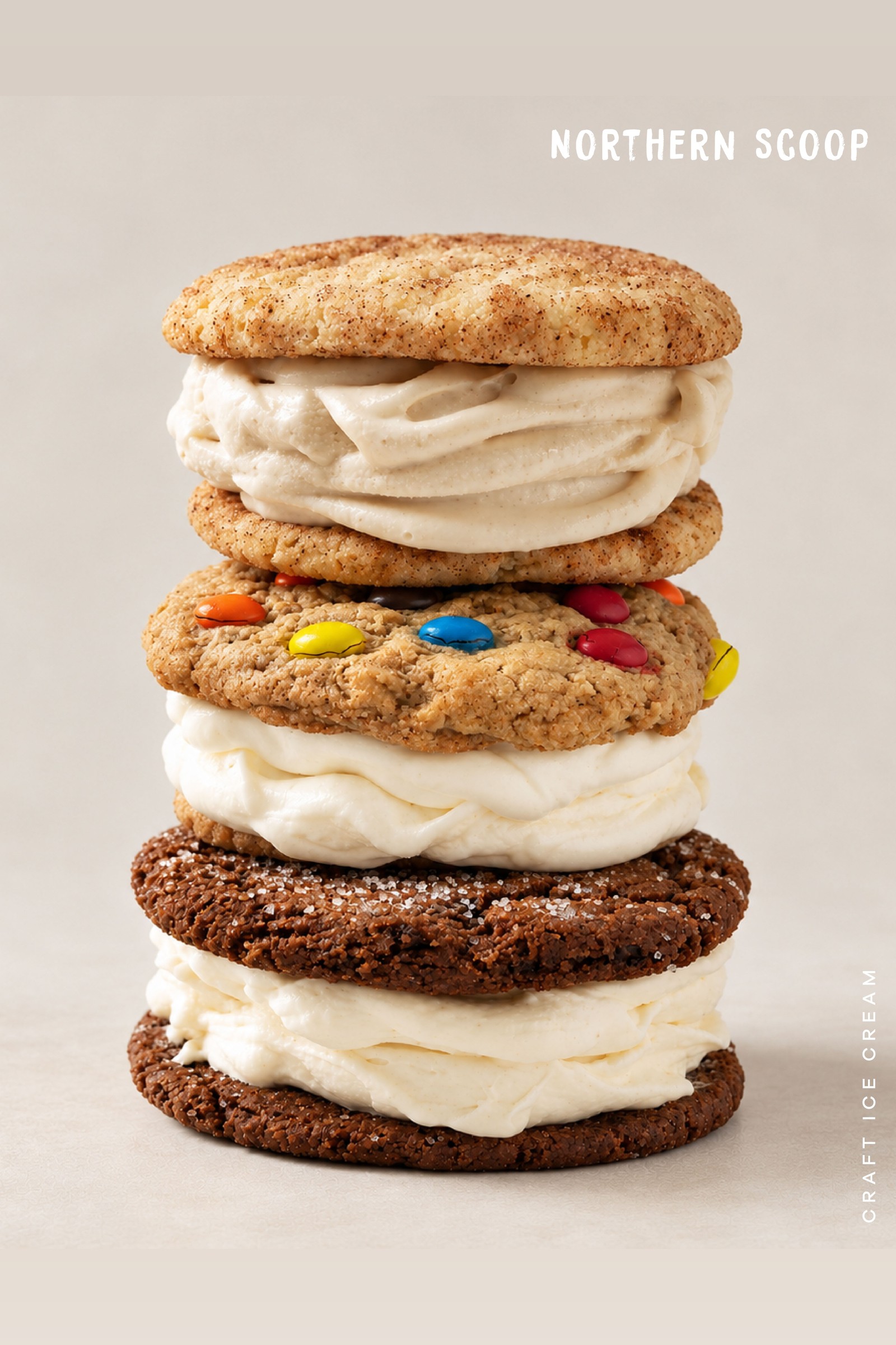 A tall stack of Northern Scoop ice cream sandwiches